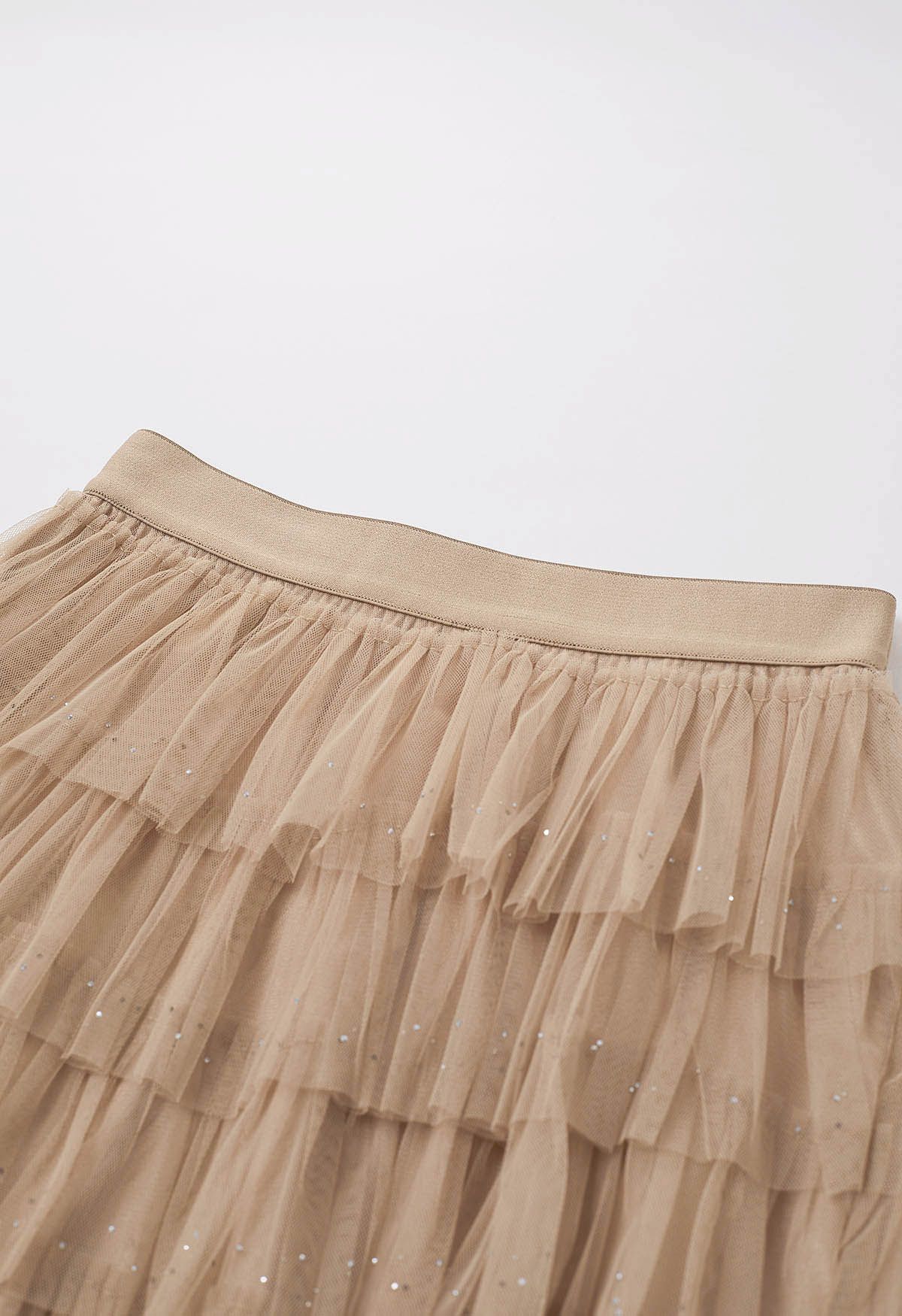Glitter Swan Cloud Midi Skirt in Light Tan