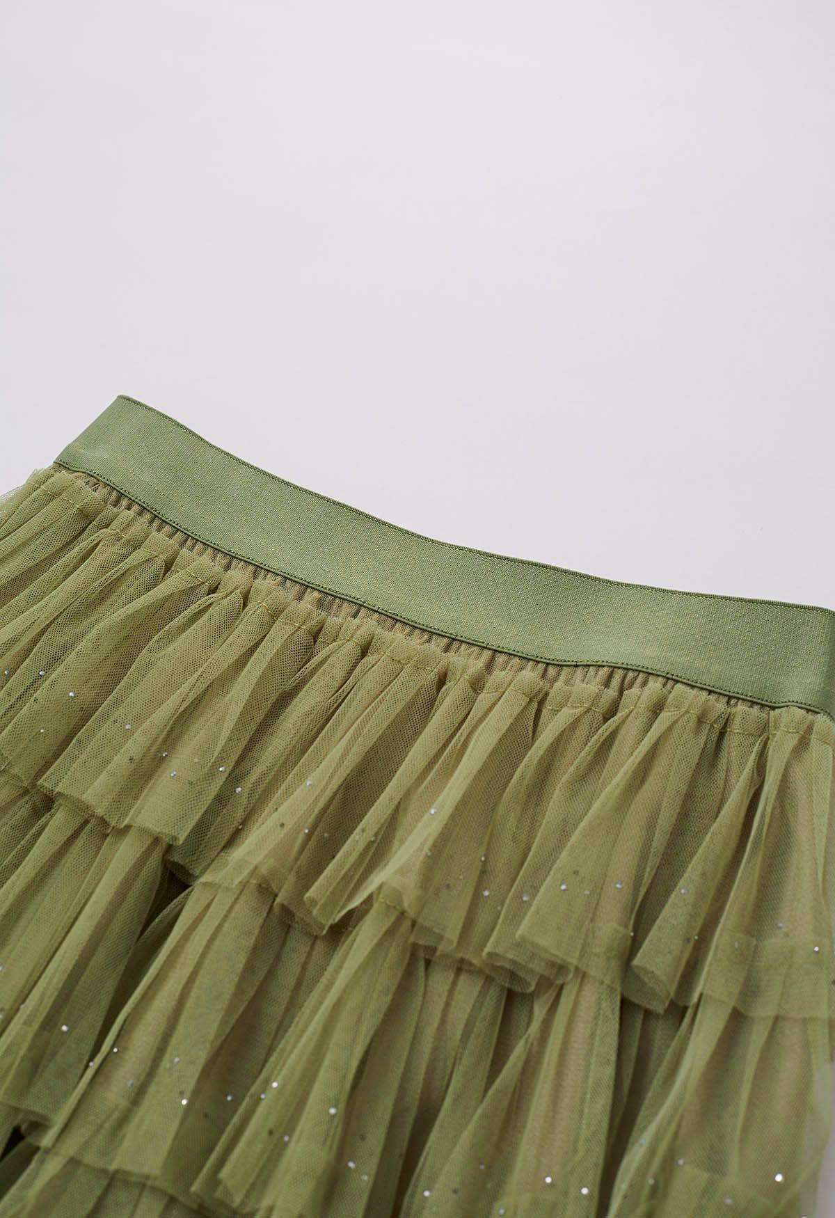 Glitter Swan Cloud Midi Skirt in Lime
