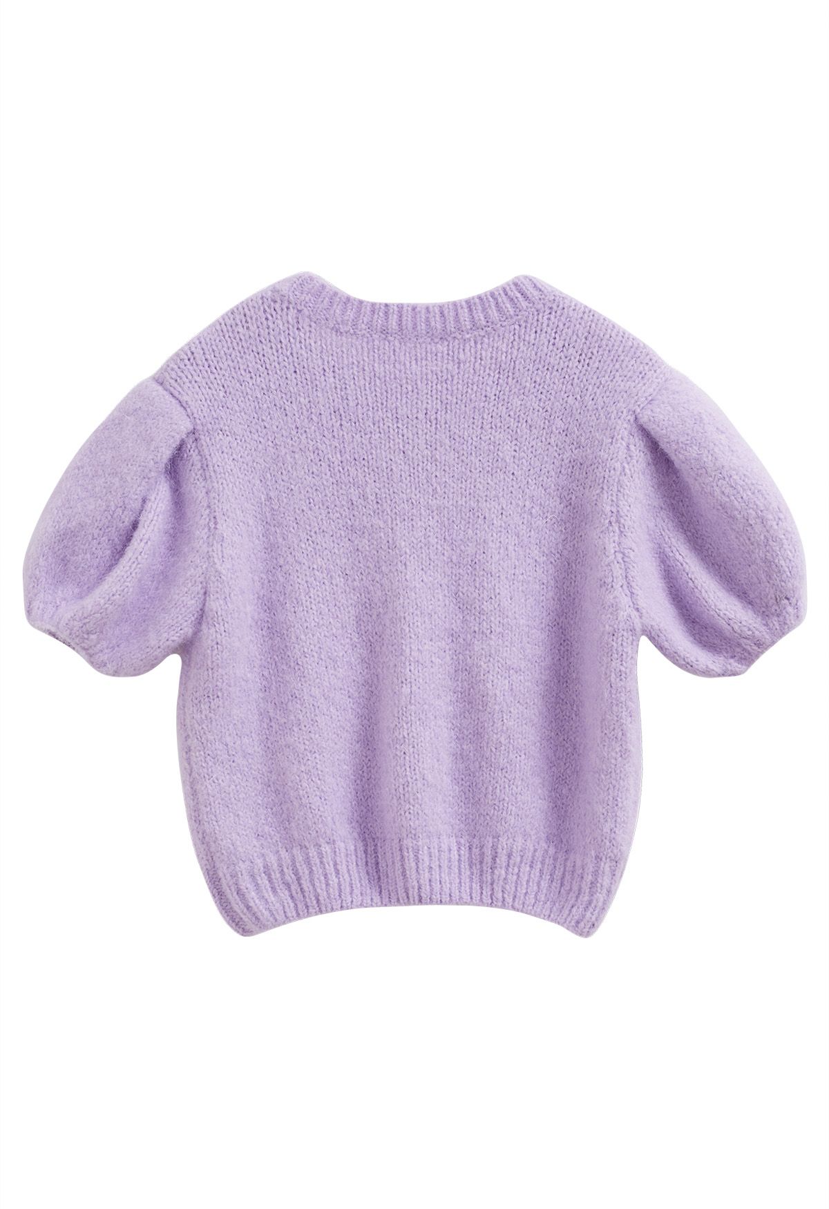 Crochet Flower Bubble Short-Sleeve Sweater in Lilac