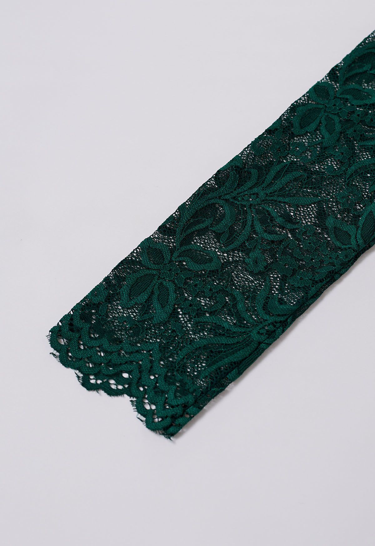 Ethereal Floral Lace Spliced Knit Top in Dark Green