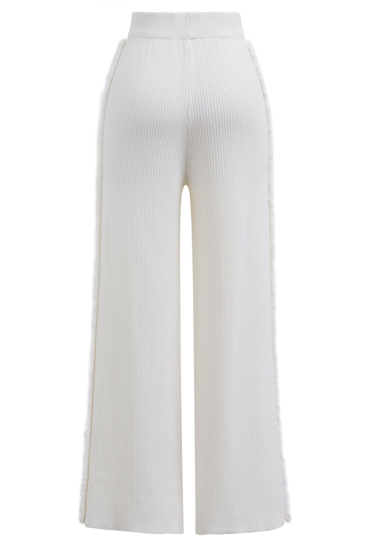 Side Tassel Trim Straight-Leg Knit Pants in White