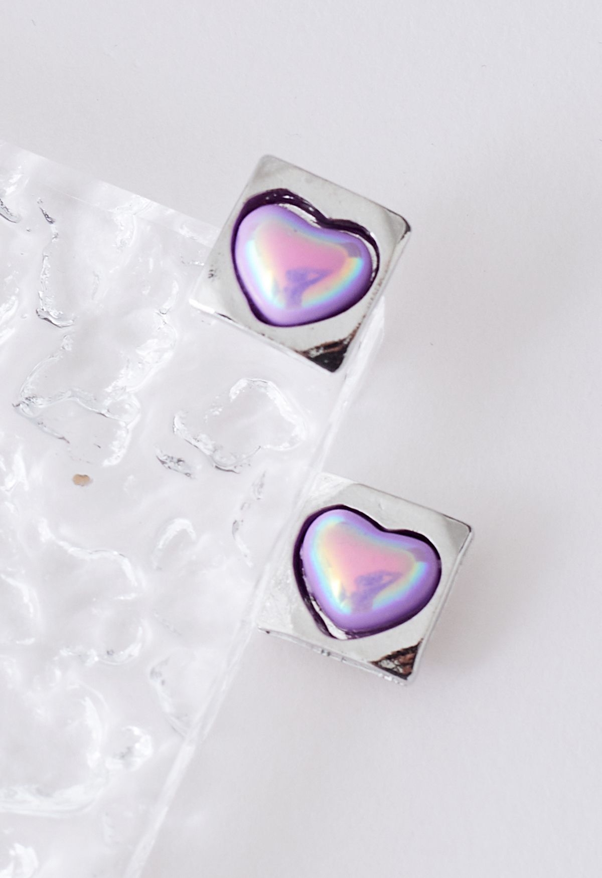 Laser Violet Heart Square Shape Earrings