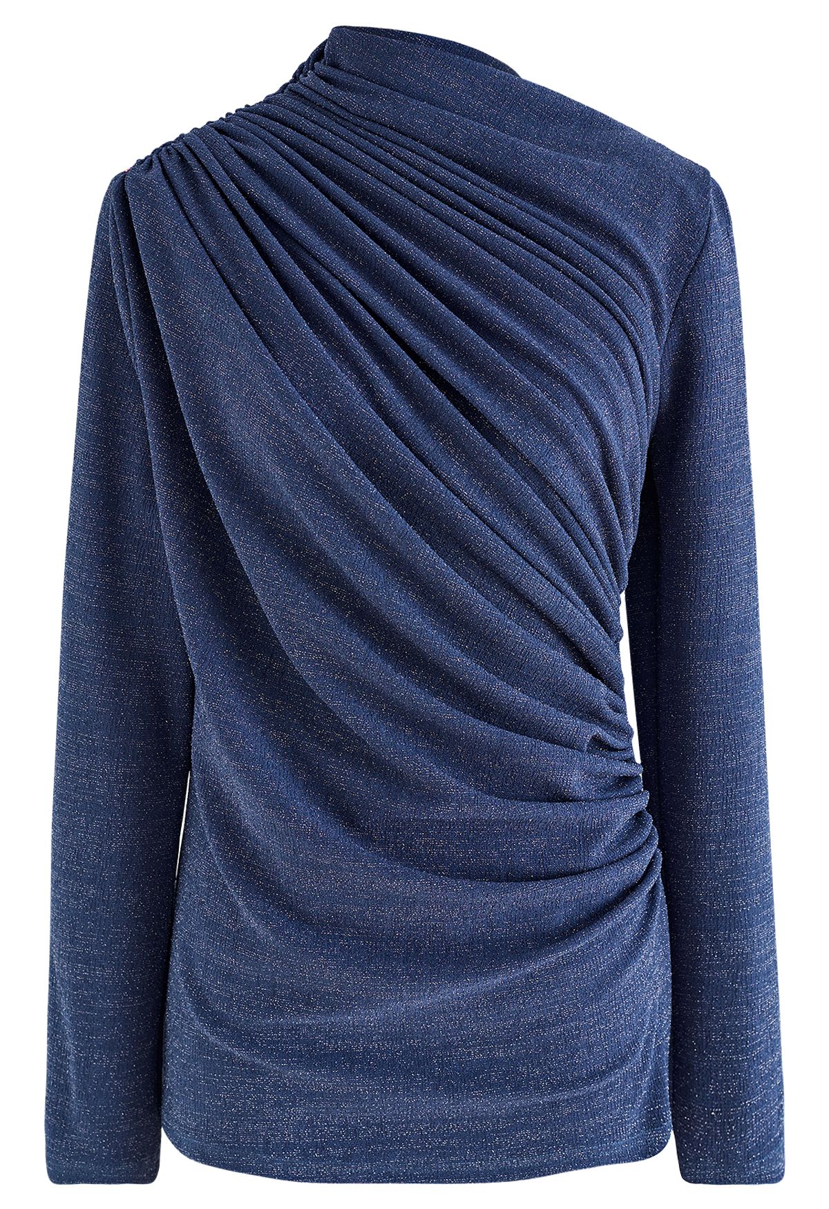 Gleaming Ruched Long Sleeve Top in Blue