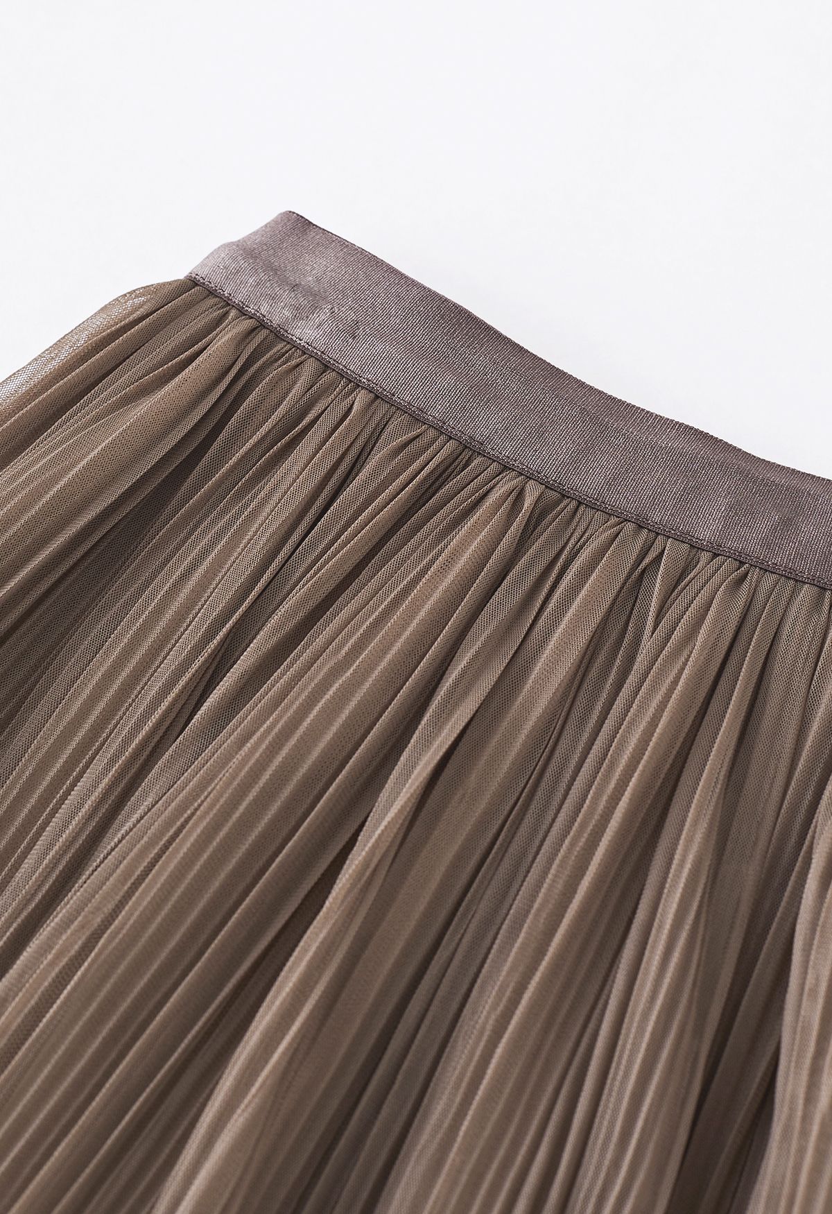 Plisse Double-Layered Mesh Tulle Skirt in Brown