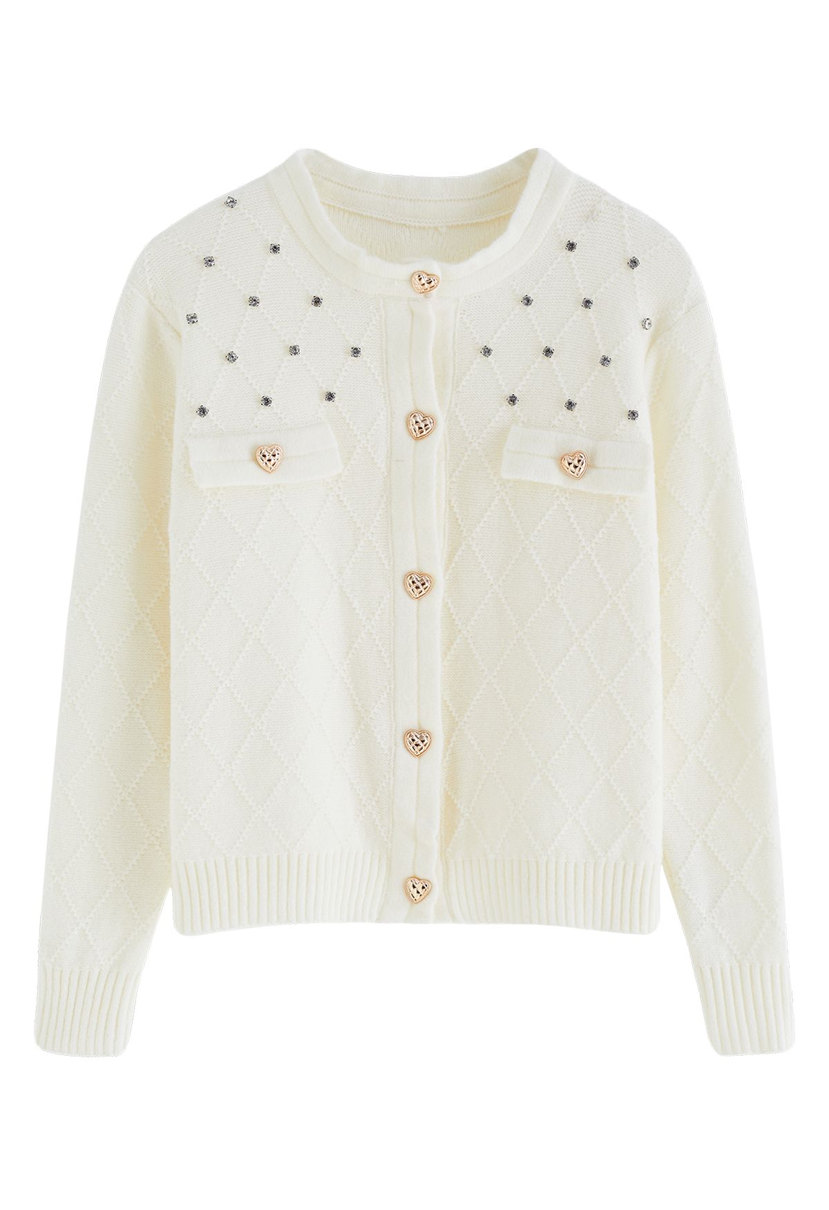 Diamante Studded White Knit Cardigan