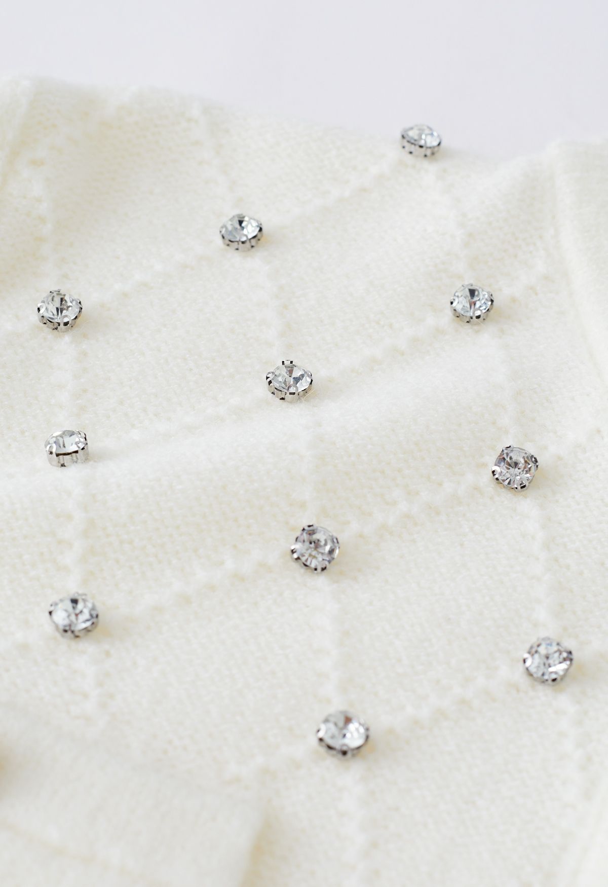 Diamante Studded White Knit Cardigan