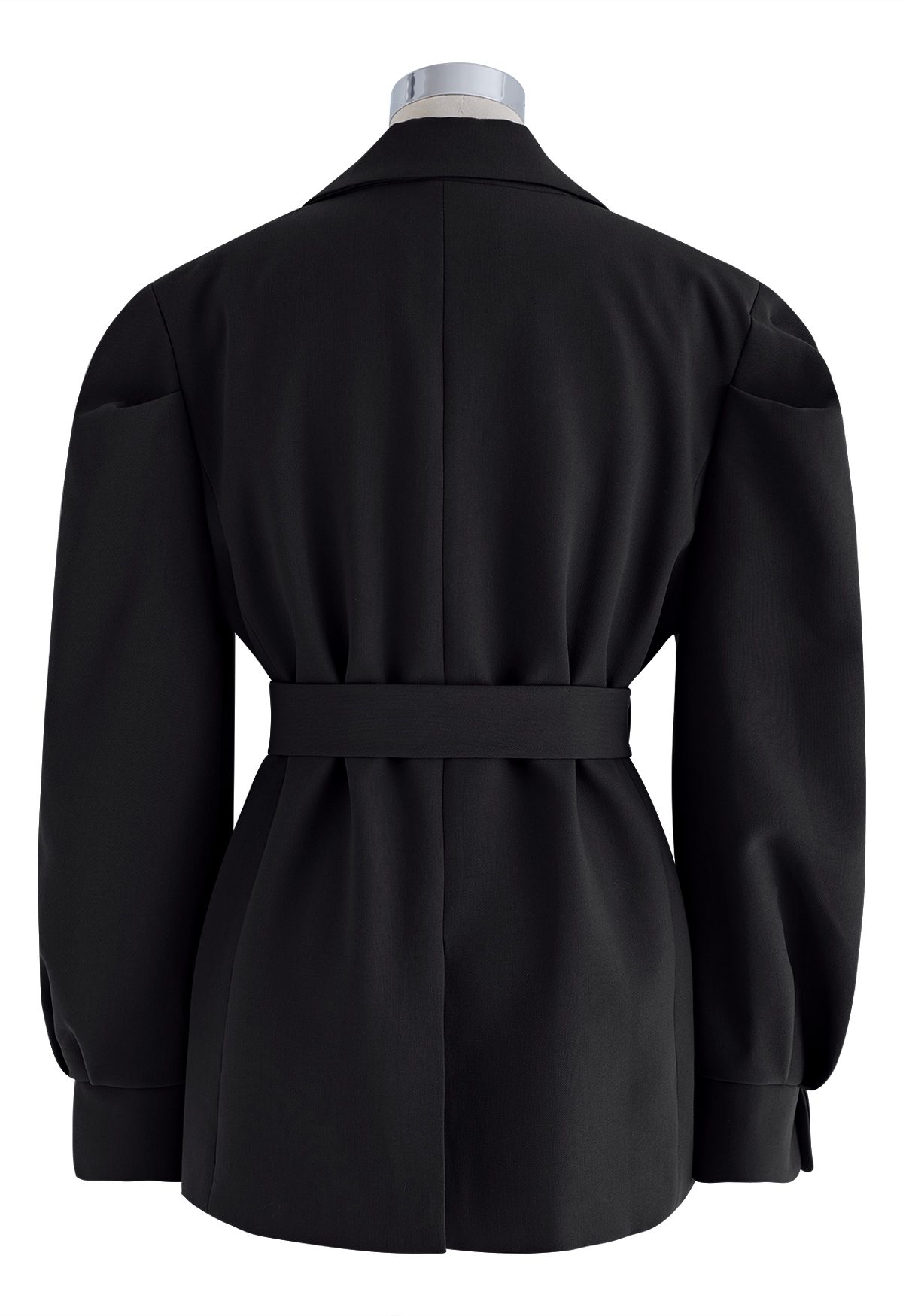 Belted Puff Shoulder Blazer in Black