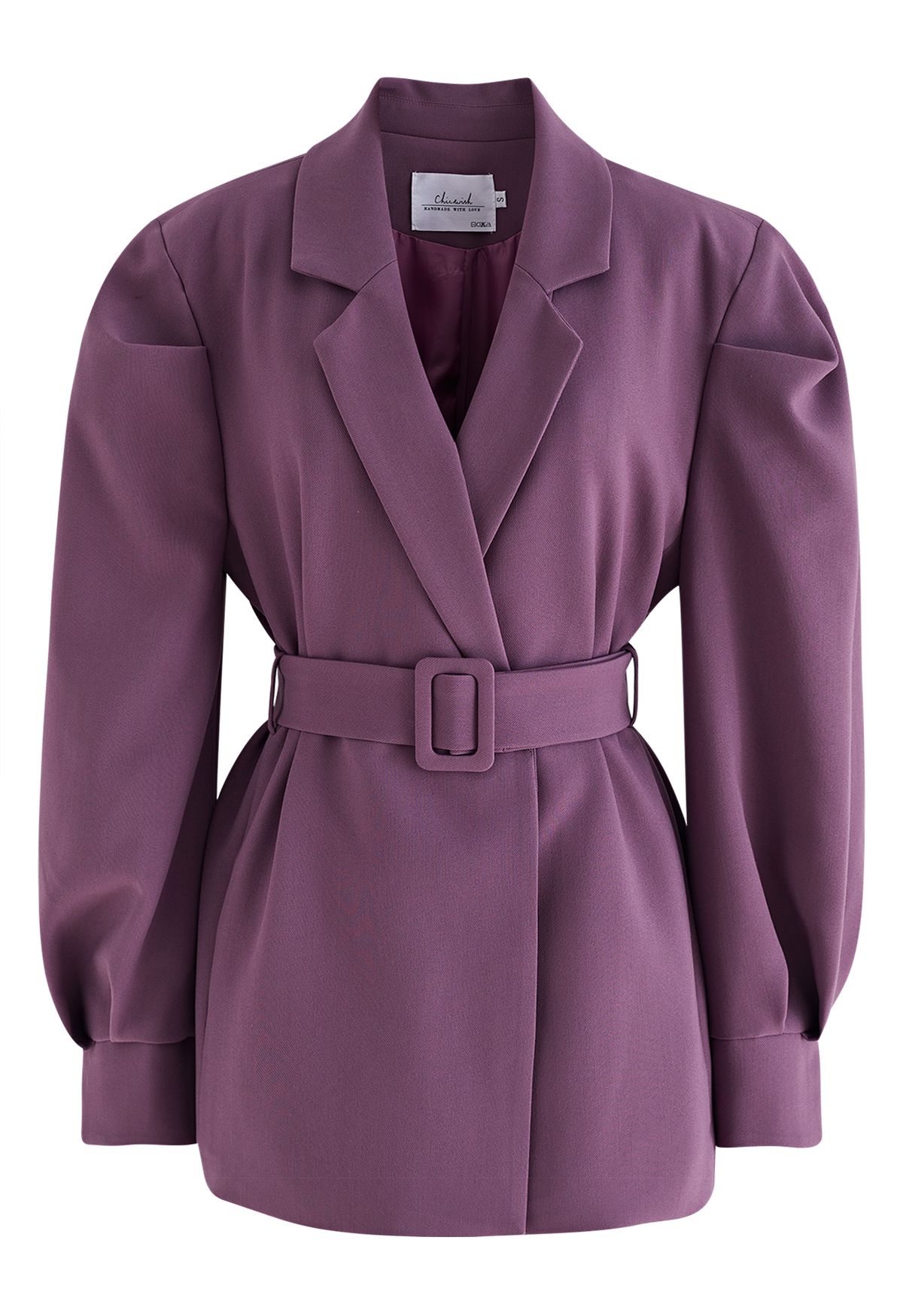 Belted Puff Shoulder Blazer in Violet