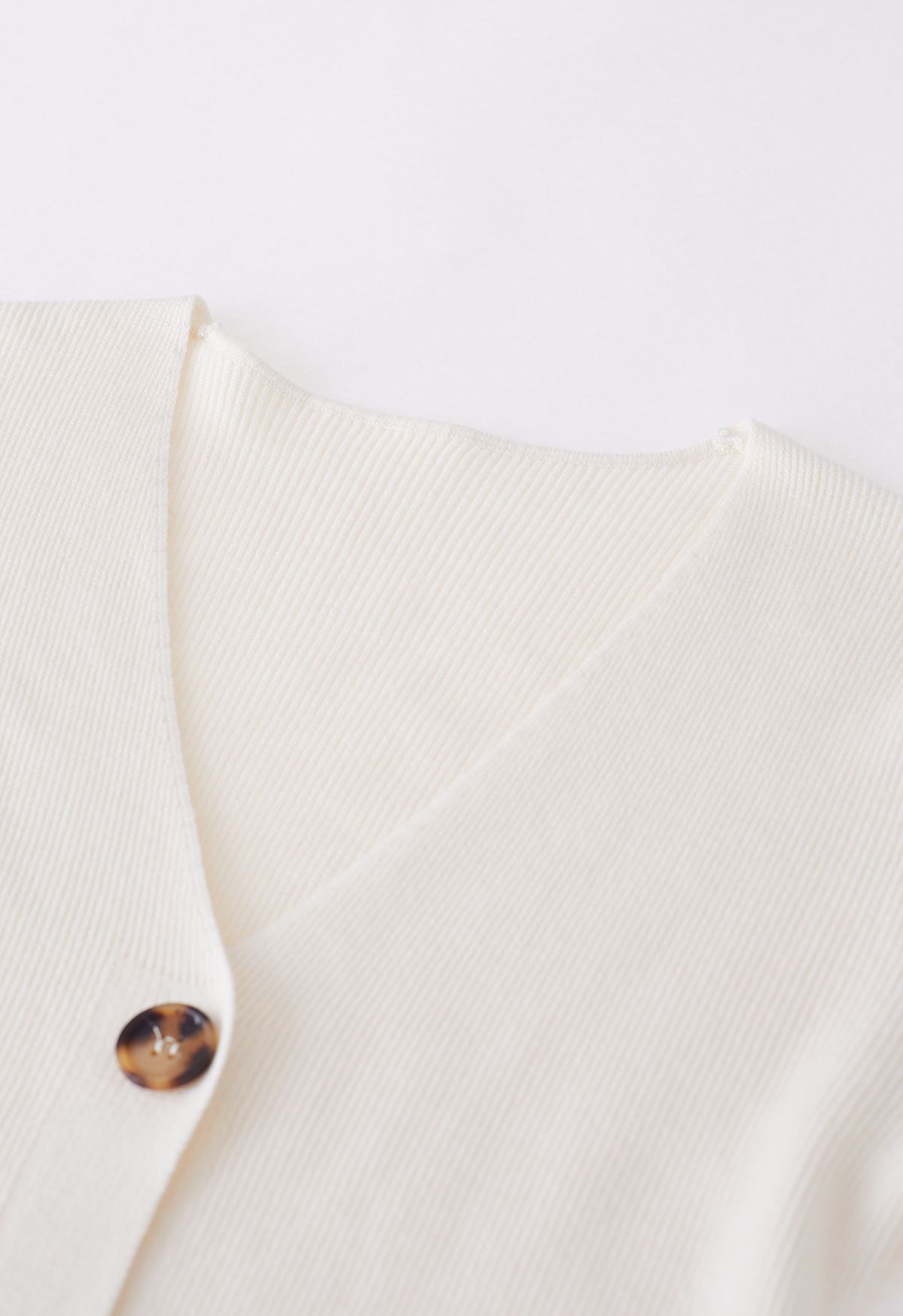 V-Neck Button Down Knit Midi Dress in Cream