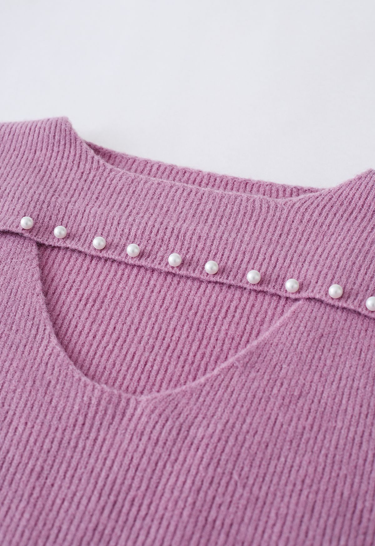 Cutout Pearl Neckline Knit Sweater in Pink