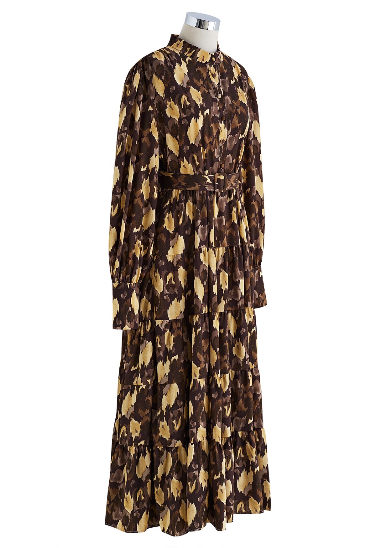 Withered Leaves Self-Tie Frilling Midi Dress