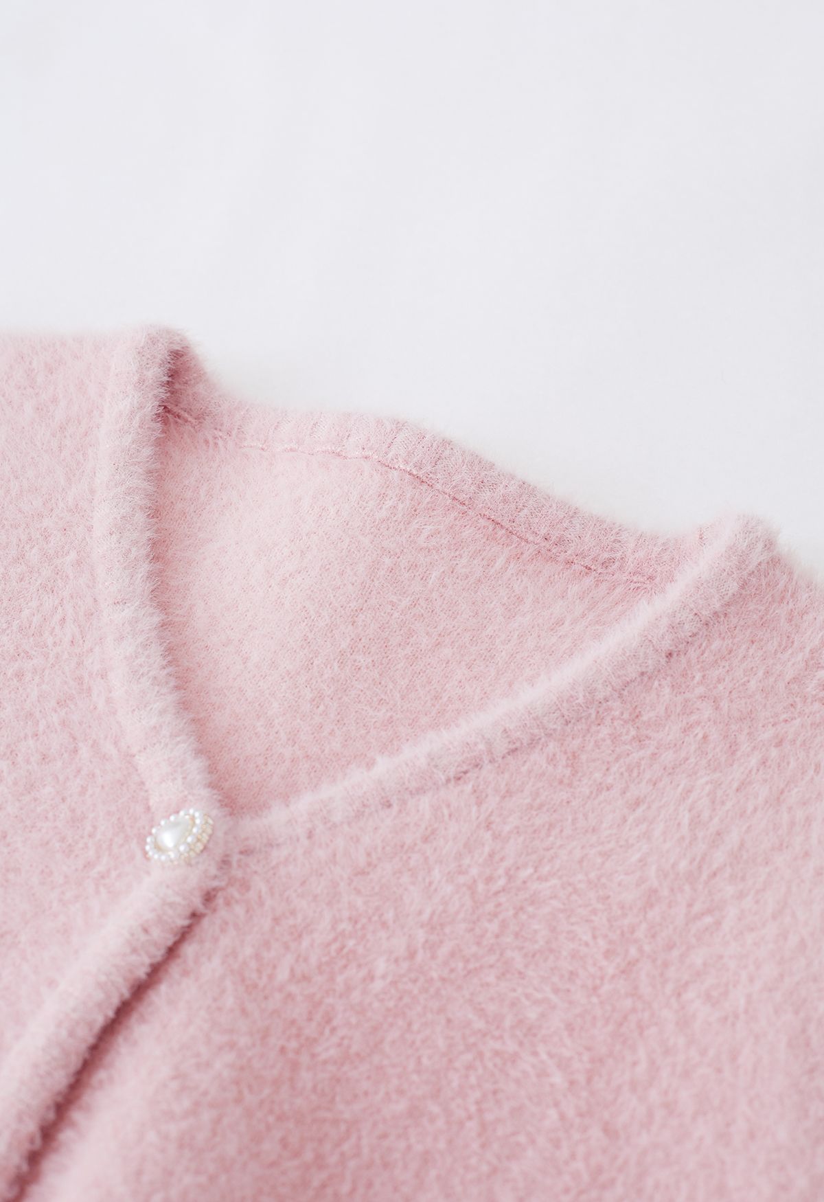 Heart-Shape Button Fuzzy Crop Cardigan in Pink