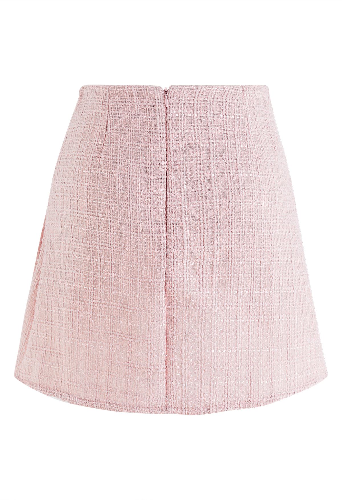 Double-Breasted Pleated Tweed Mini Skirt in Pink