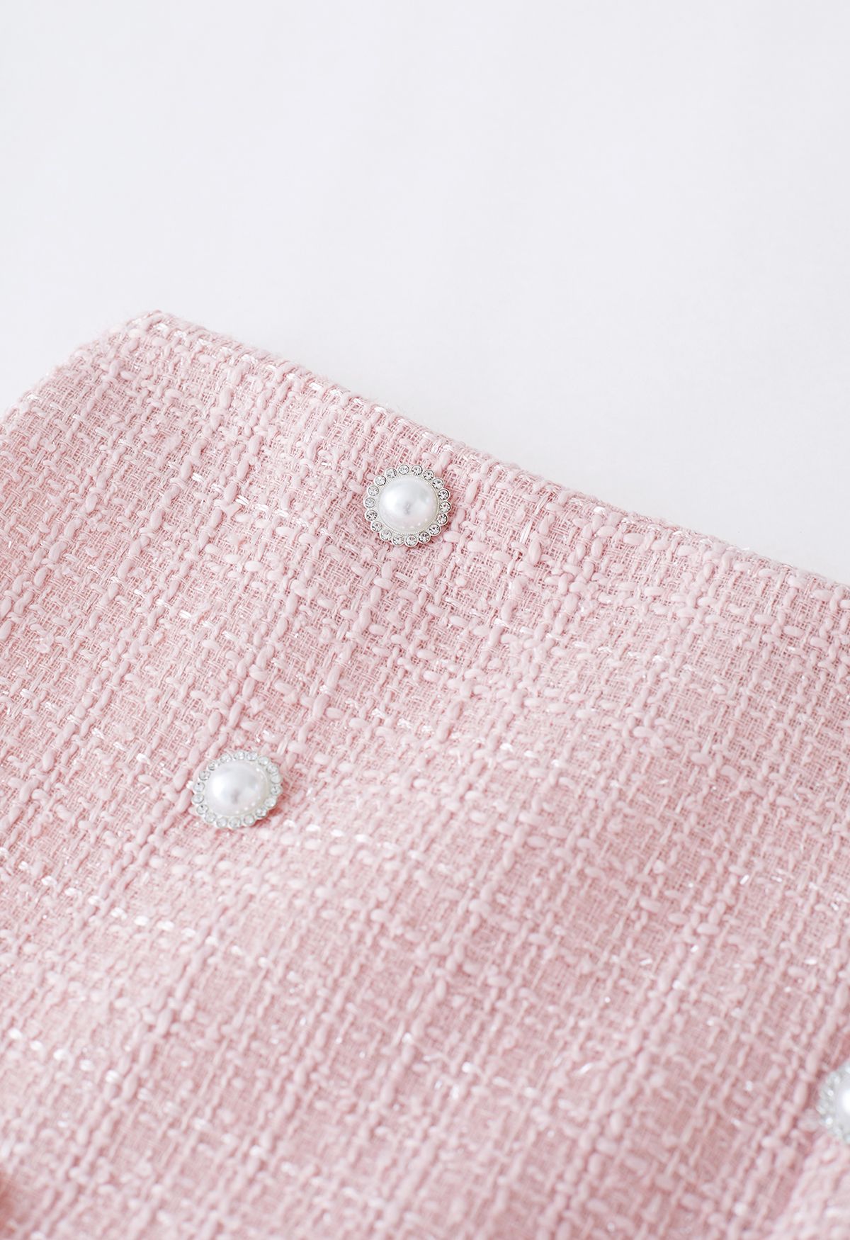 Double-Breasted Pleated Tweed Mini Skirt in Pink