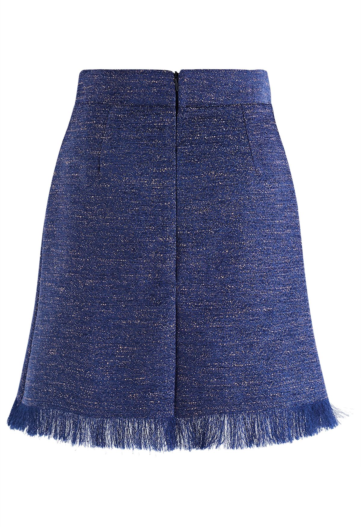 Fringe Hem Navy Blue Mini Skirt