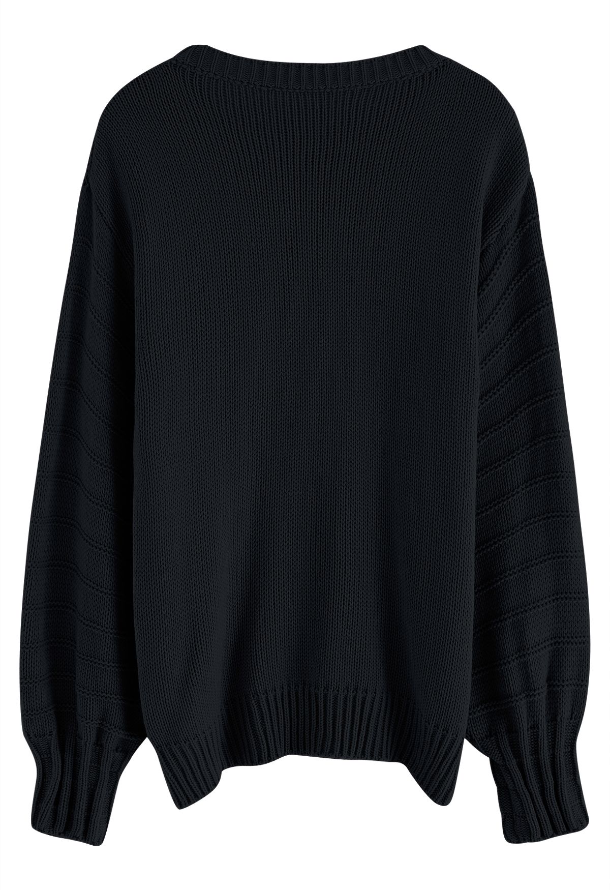 Balloon Sleeve Cable Knit Sweater in Black