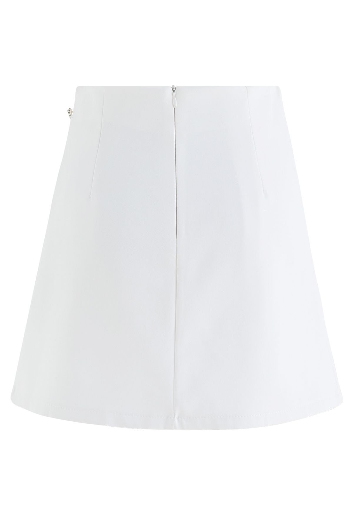 Rhinestone Decor Pleated Flap Mini Skirt in White