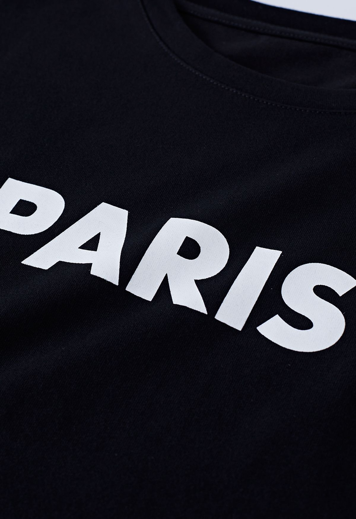 Paris Print Round Neck T-Shirt in Black