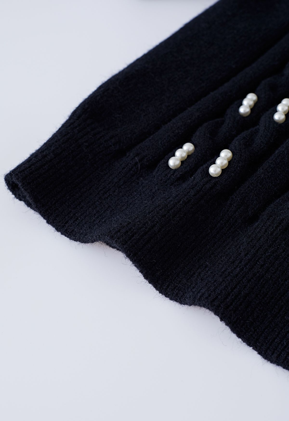 Pearl Embellished Braid Knit Top in Black