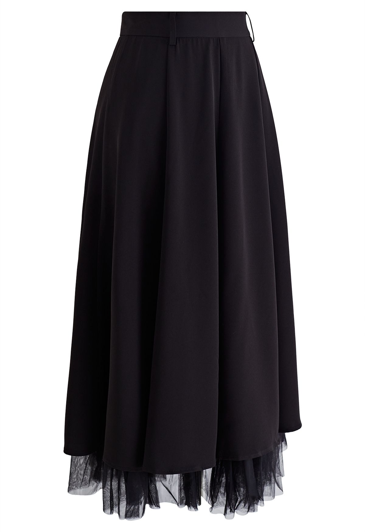 Mesh Spliced Hem Midi Skirt in Black