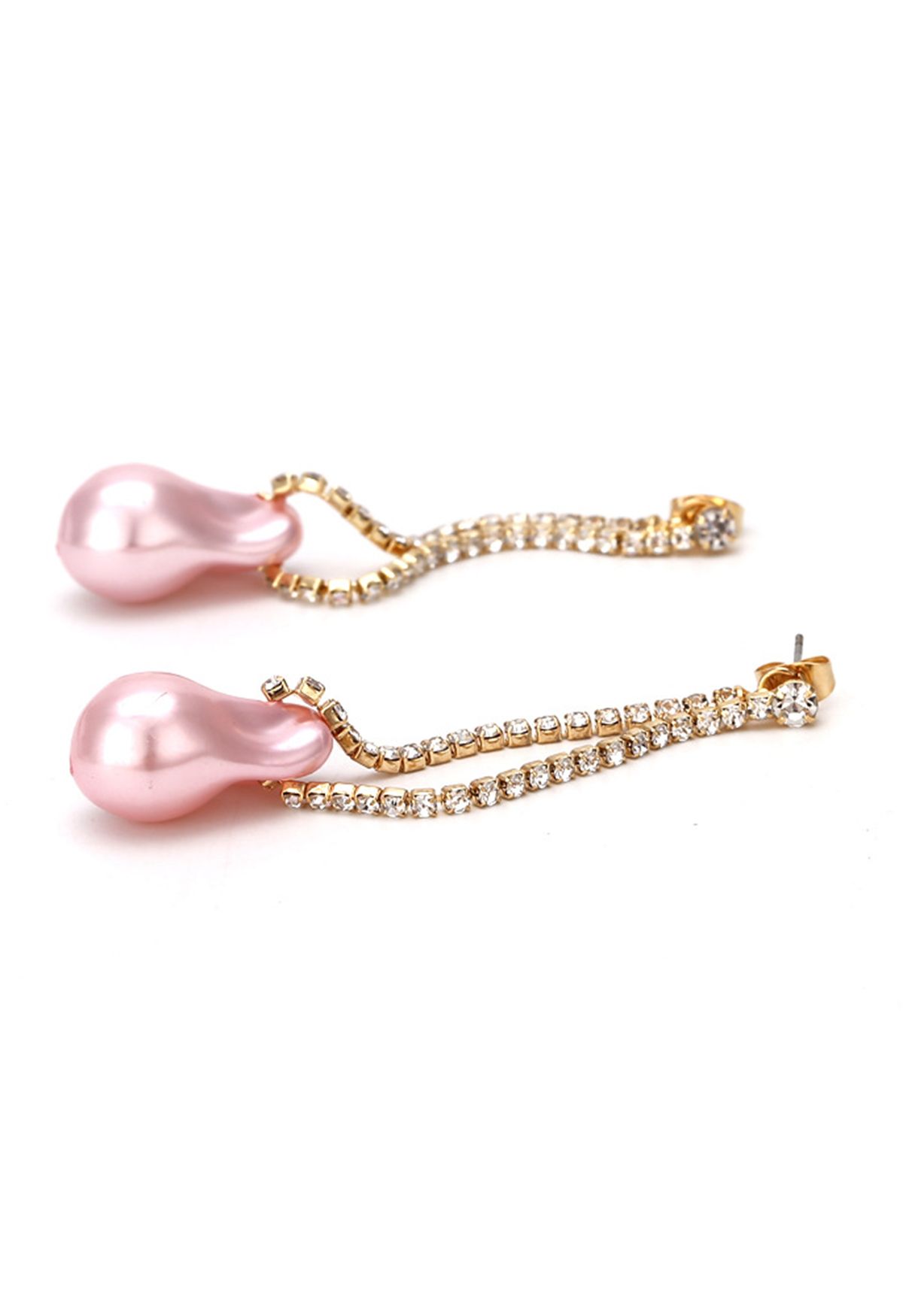 Irregular Pearl Diamond Drop Earring in Pink