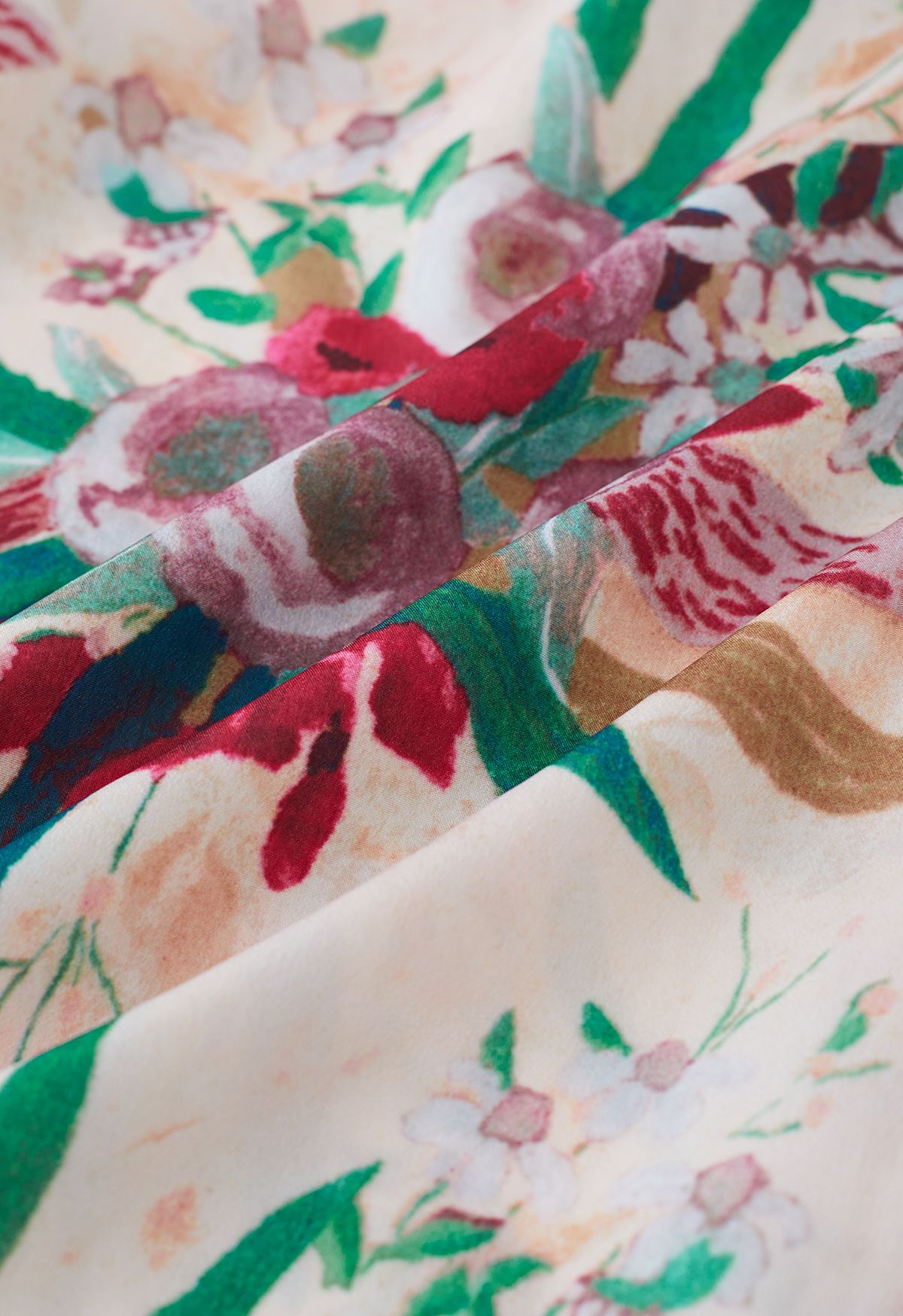 Watercolor Flower Print Organza Bowknot Shirt