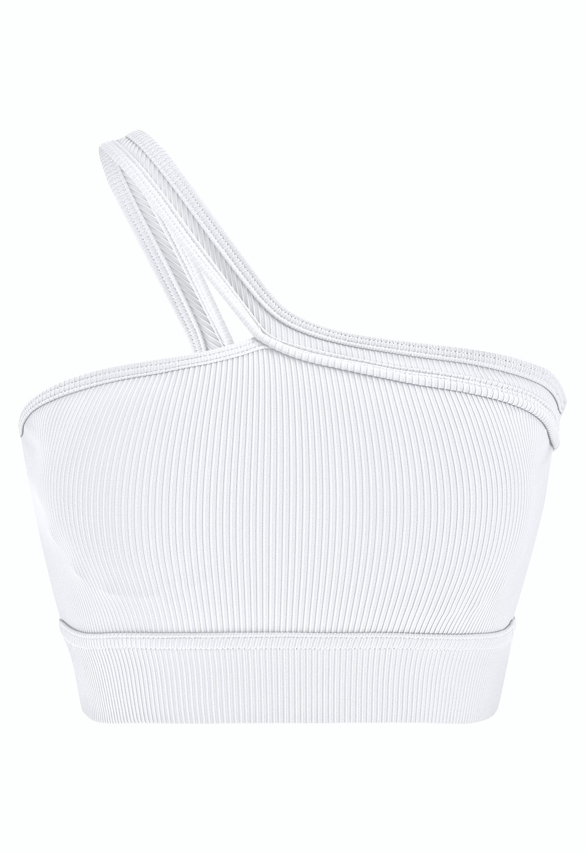 Slanted Halter Neck Ribbed Sports Bra in White