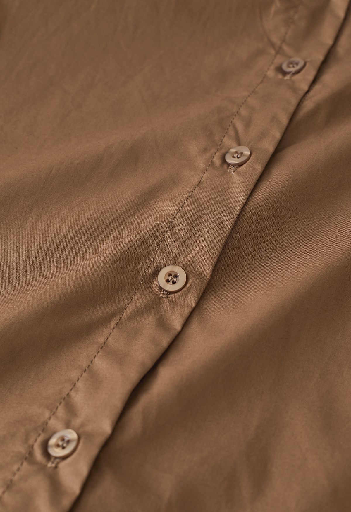 Pointed Collar Button Down Cotton Shirt in Brown