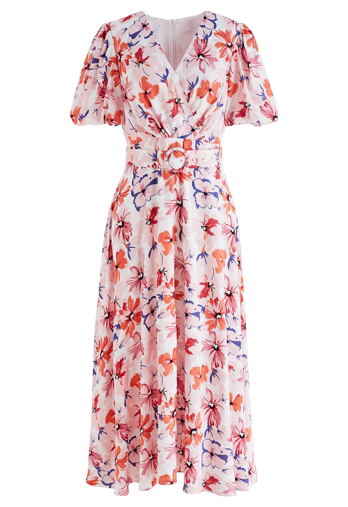 Lively Floral Print Belted Wrap Dress