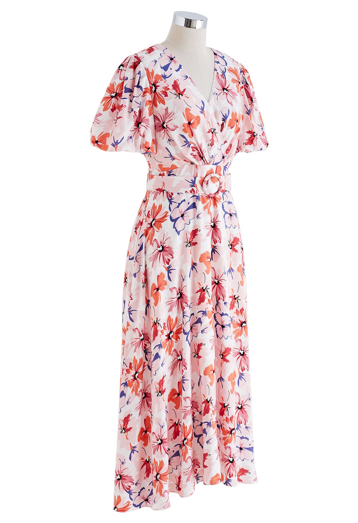 Lively Floral Print Belted Wrap Dress