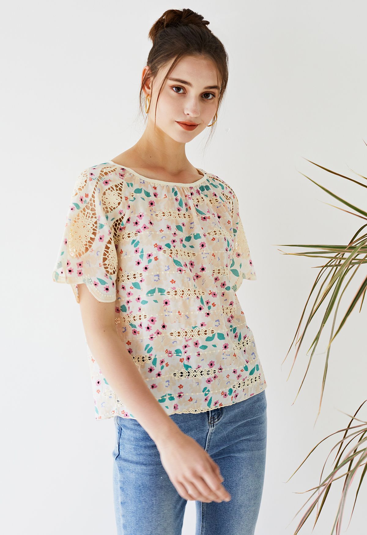 Spring Floret Embroidered Top