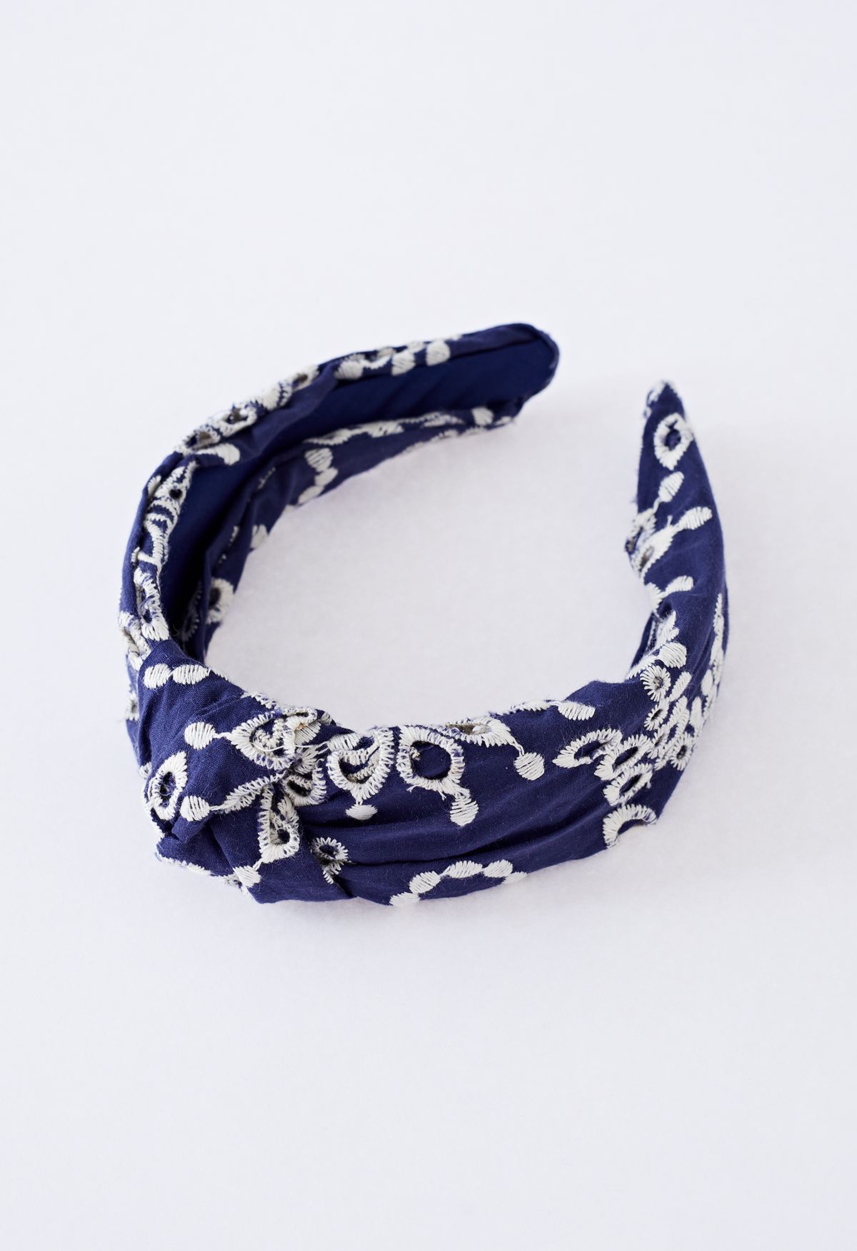 Twisted Floral Embroidered Headband in Indigo