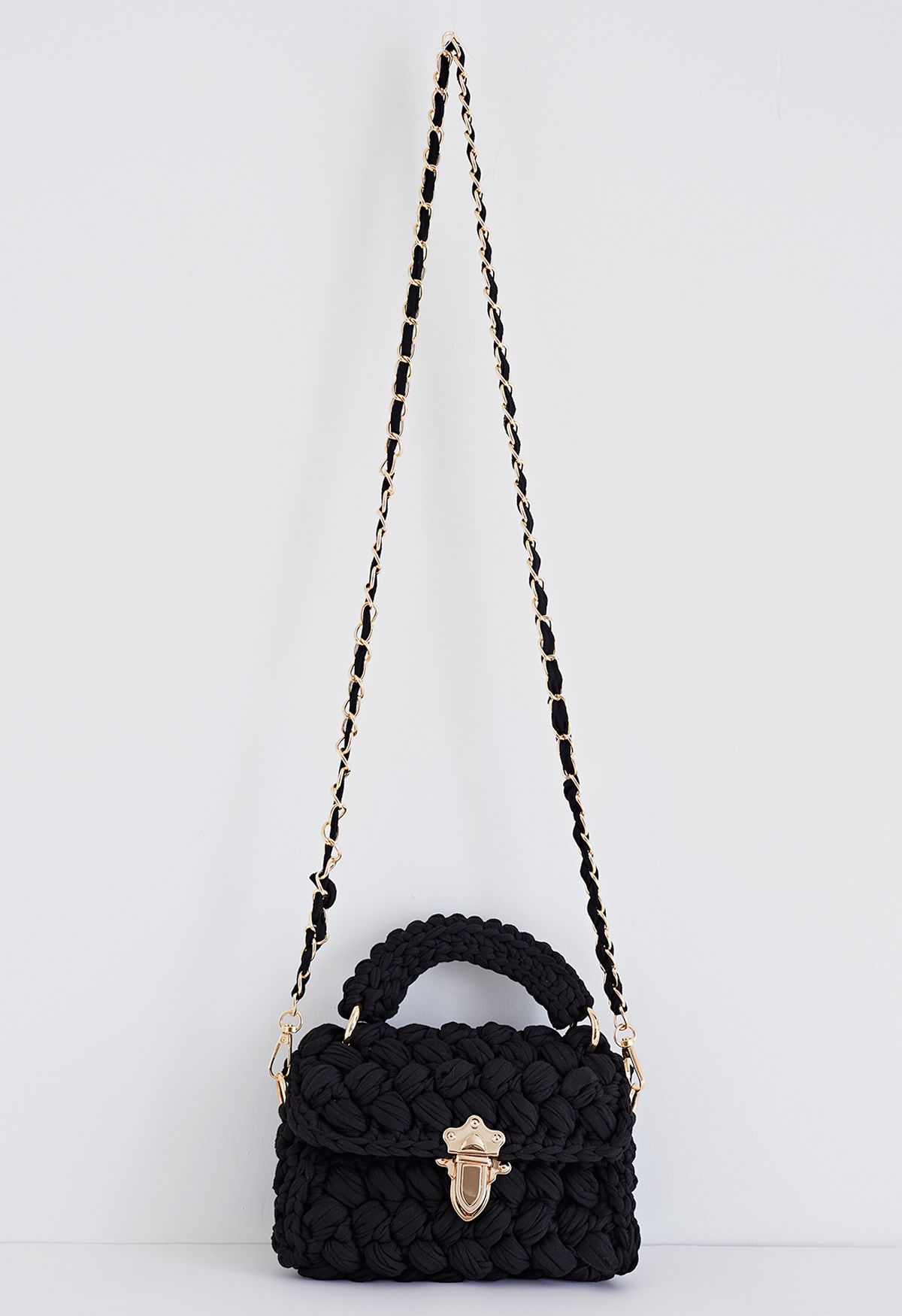 Braided Chunky Knit Mini Bag in Black