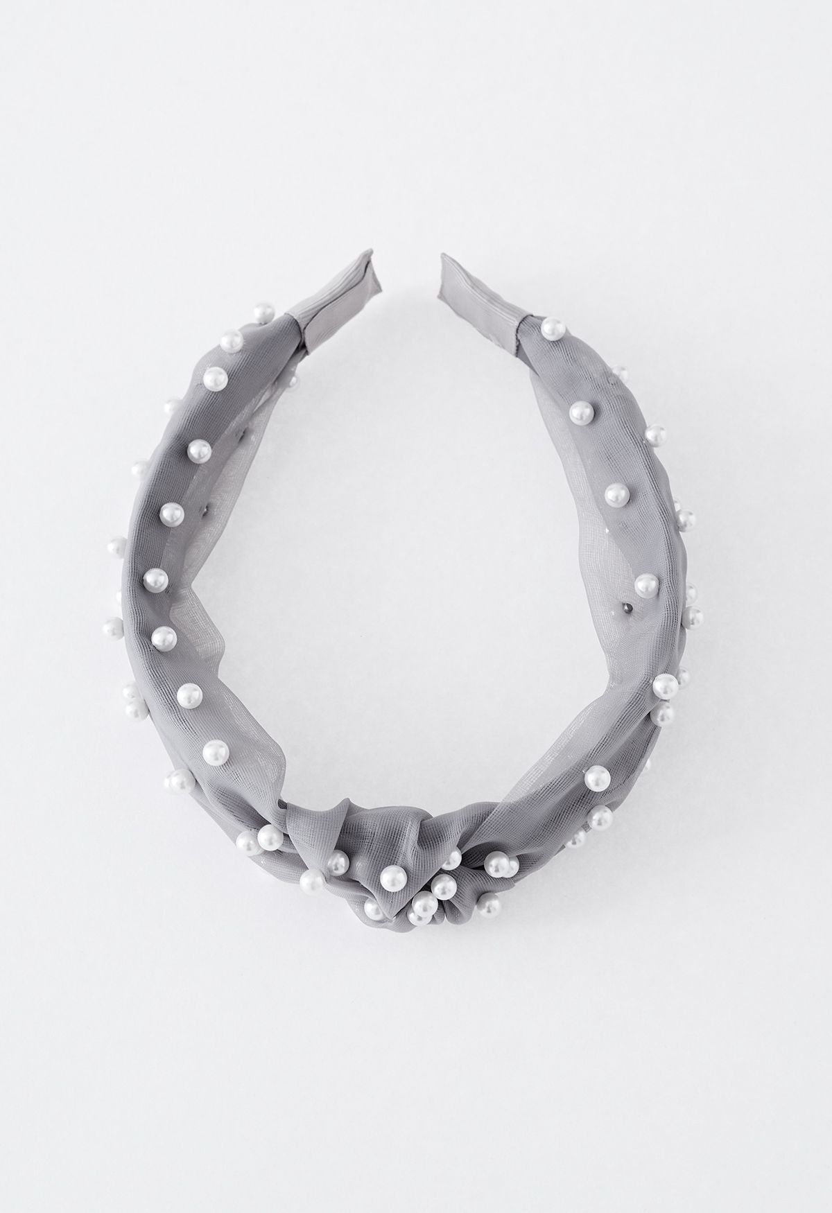 Twisted Organza Full Pearl Headband in Grey