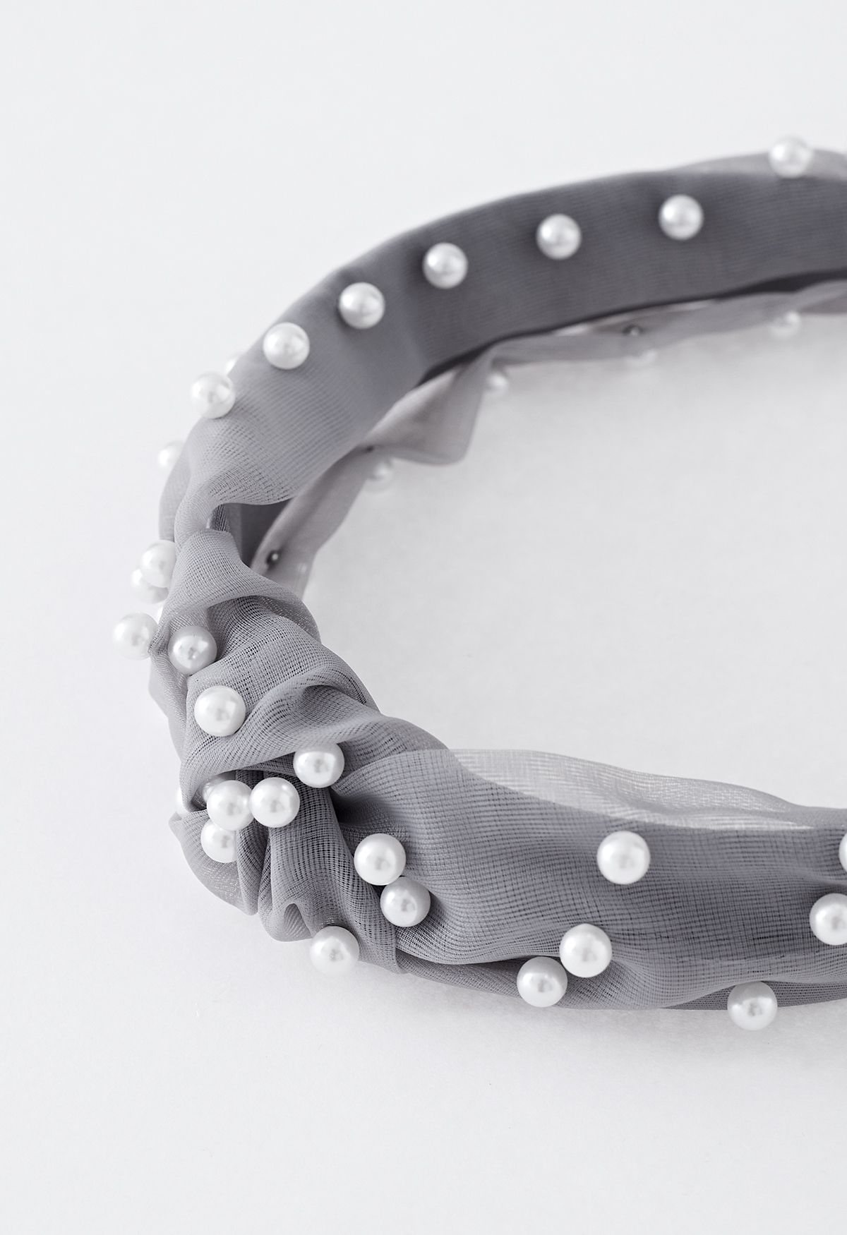 Twisted Organza Full Pearl Headband in Grey