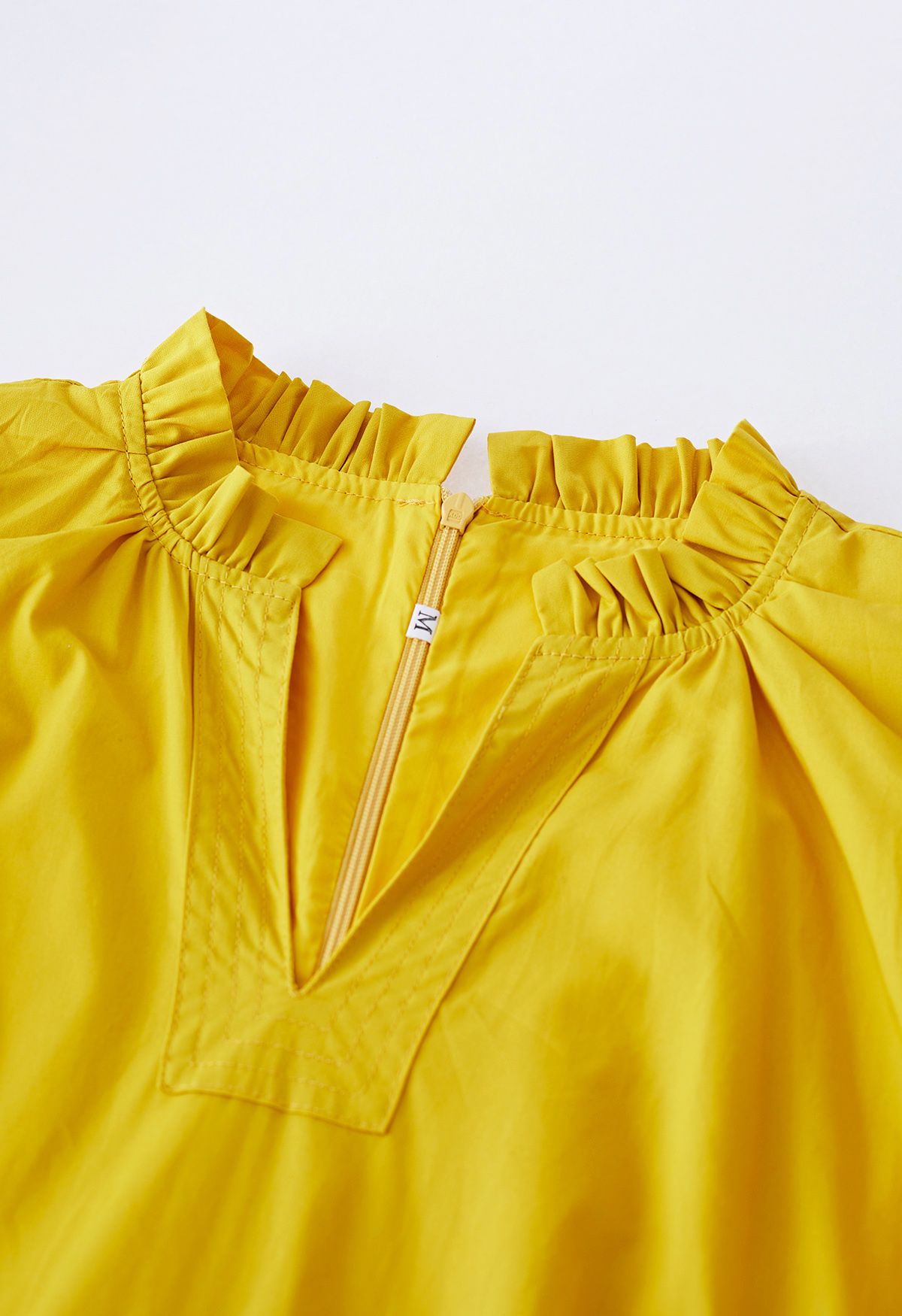 V-Neck Flutter Sleeve Ruffle Cotton Dress in Mustard