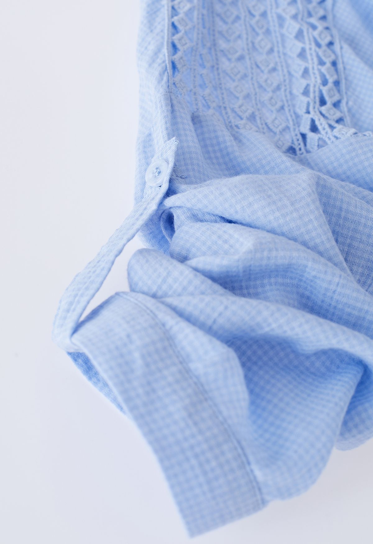 V-Neck Crochet Sleeve Cotton Top in Blue