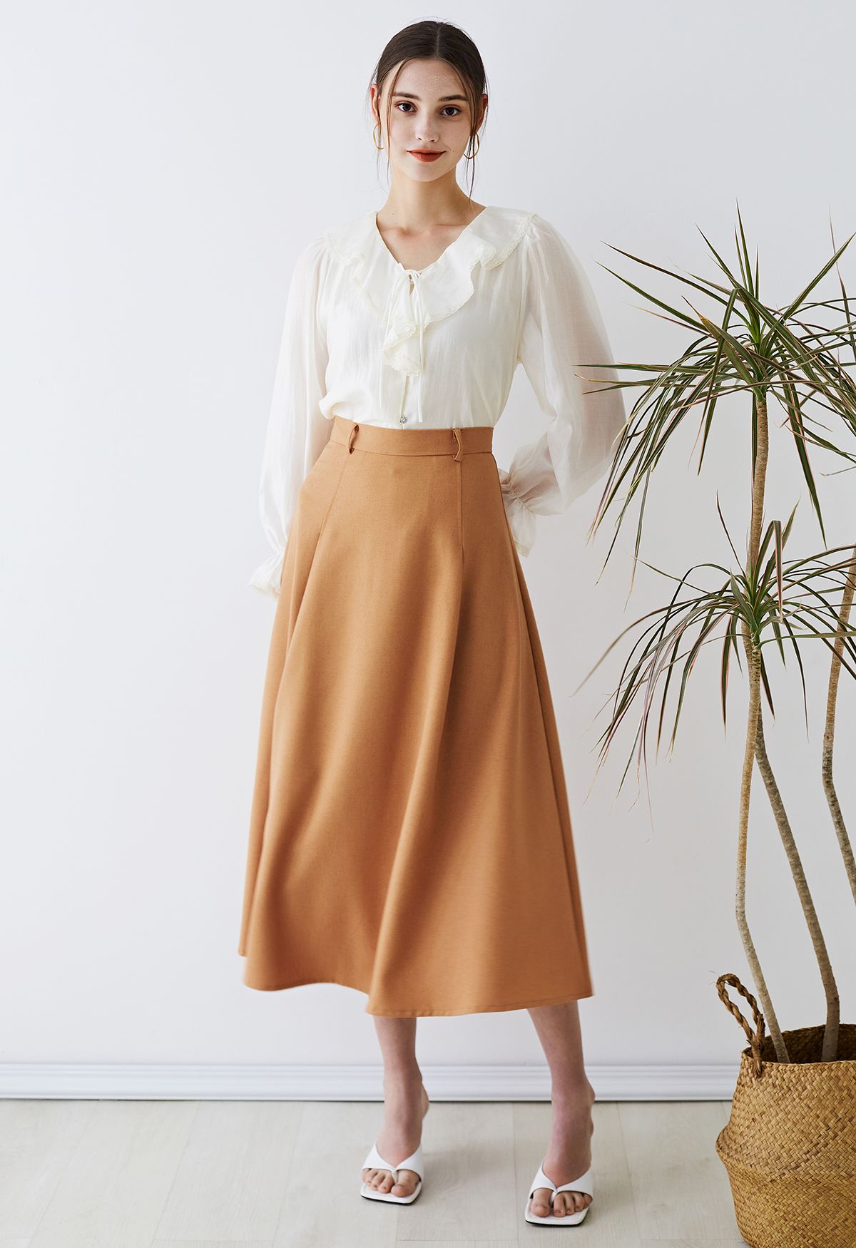 Elementary A-Line Maxi Skirt in Light Tan