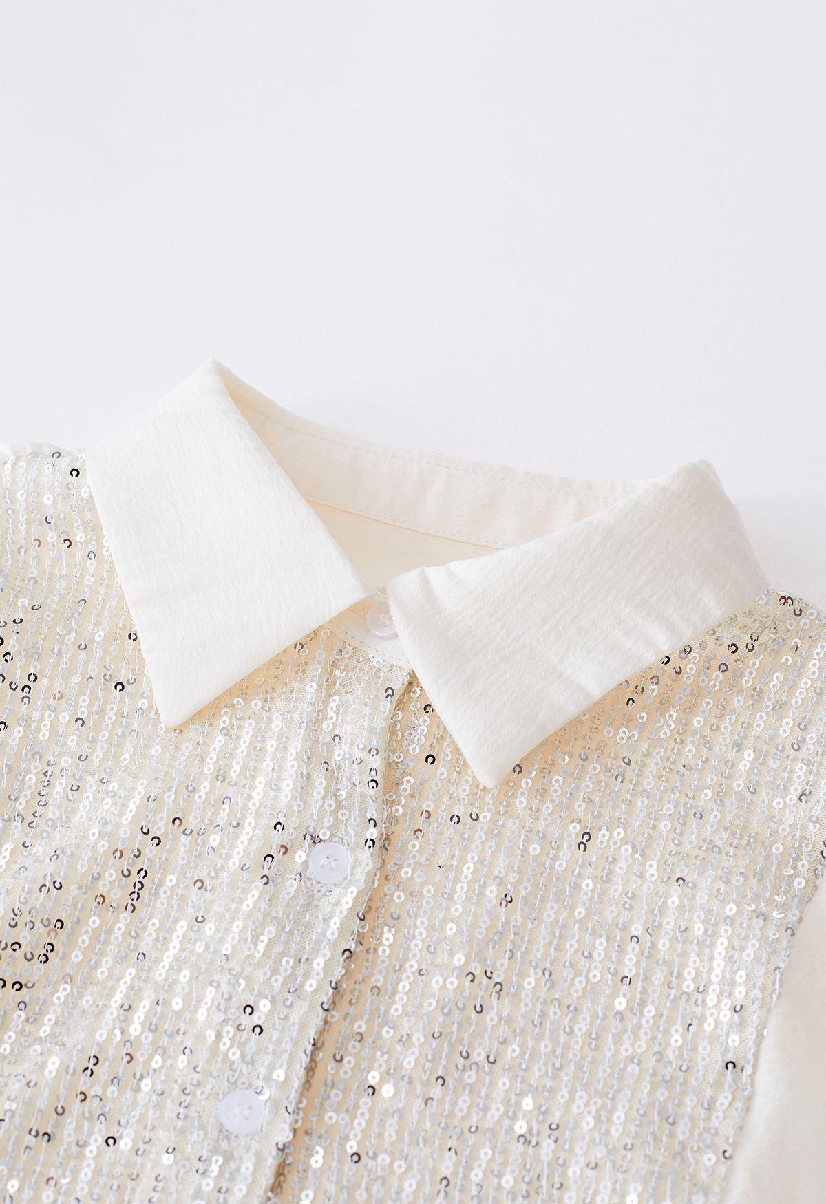 Sparkling Sequin Embellished Button Down Shirt in Cream