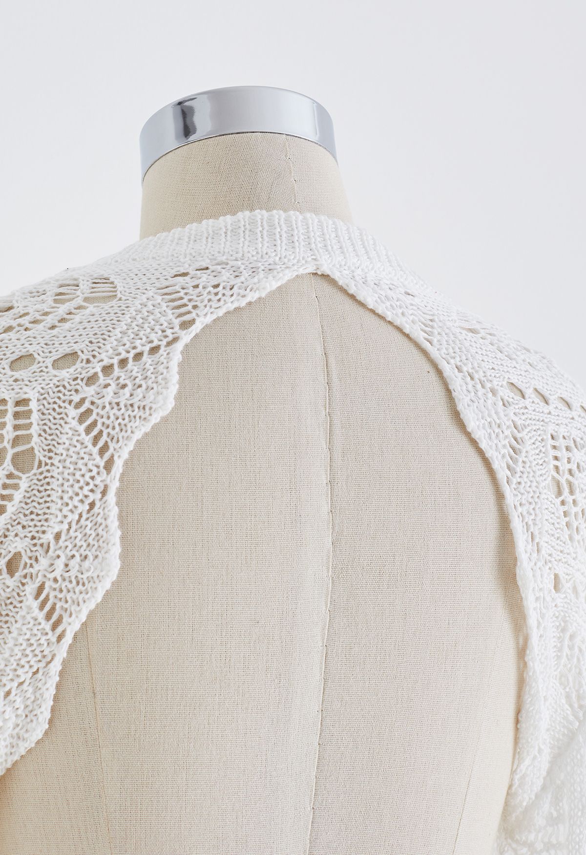Open Back Hollow Out Knit Cover Up in White