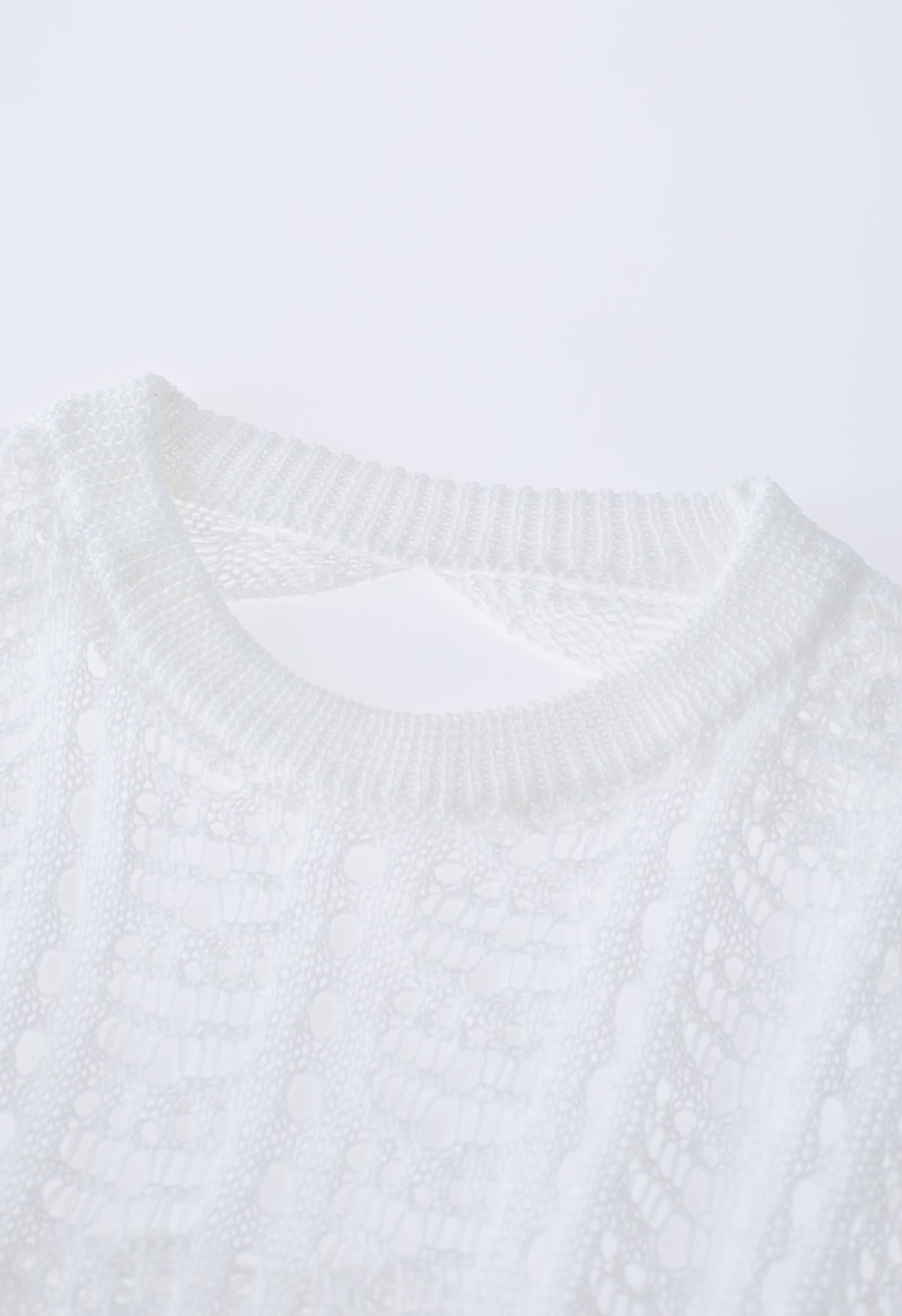 Open Back Hollow Out Knit Cover Up in White