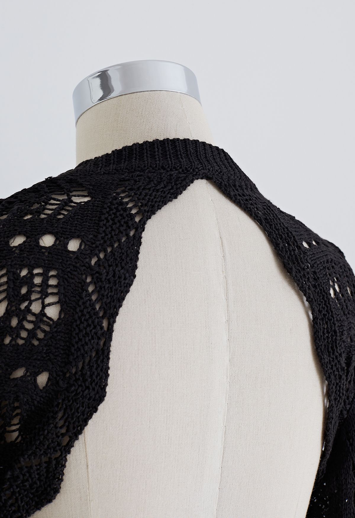 Open Back Hollow Out Knit Cover Up in Black