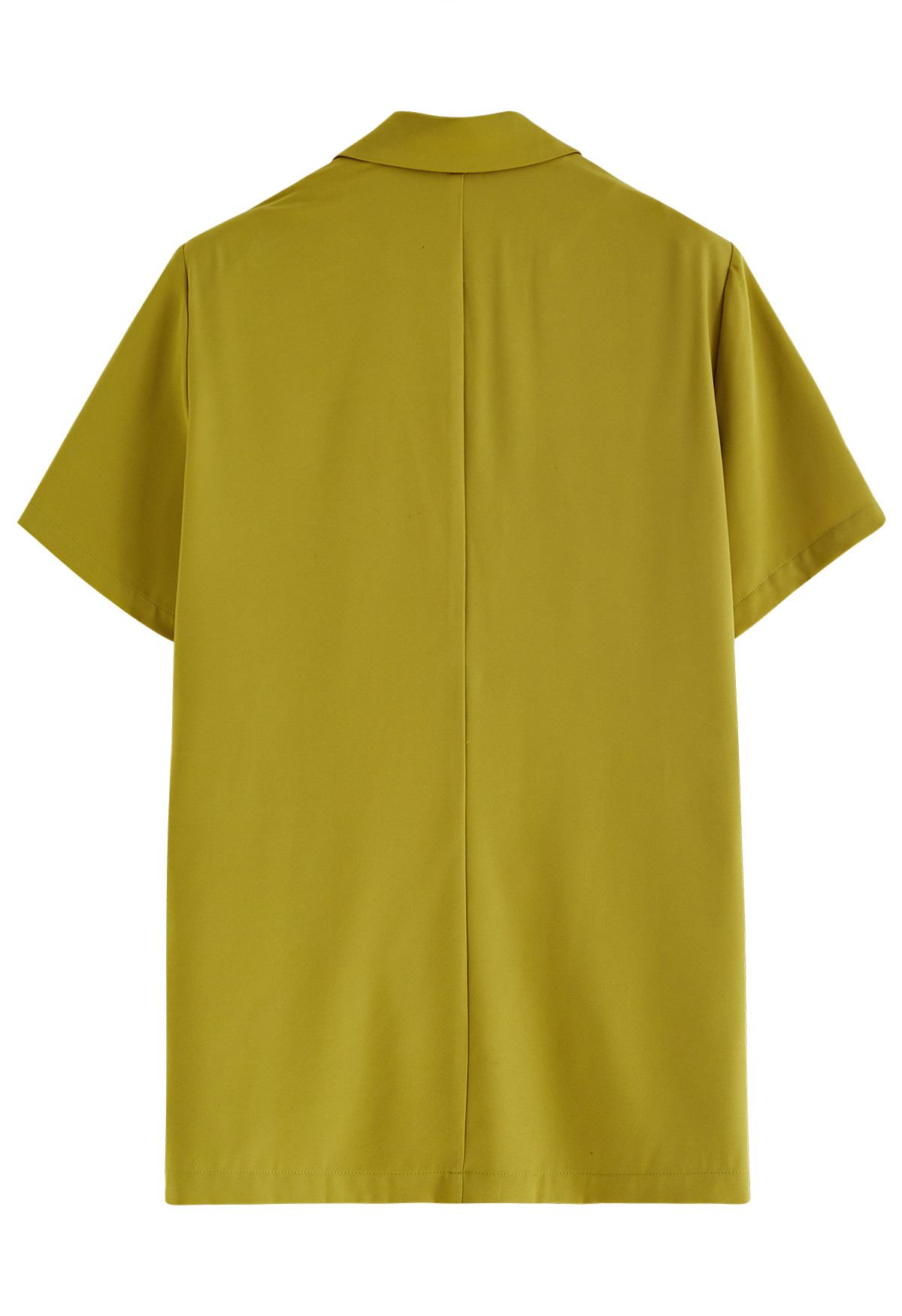 Flap Pockets Trim Short-Sleeve Blazer in Moss Green