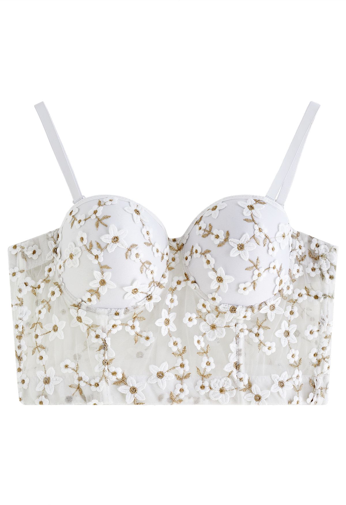 Embroidered Floret Corset Bustier Top in White