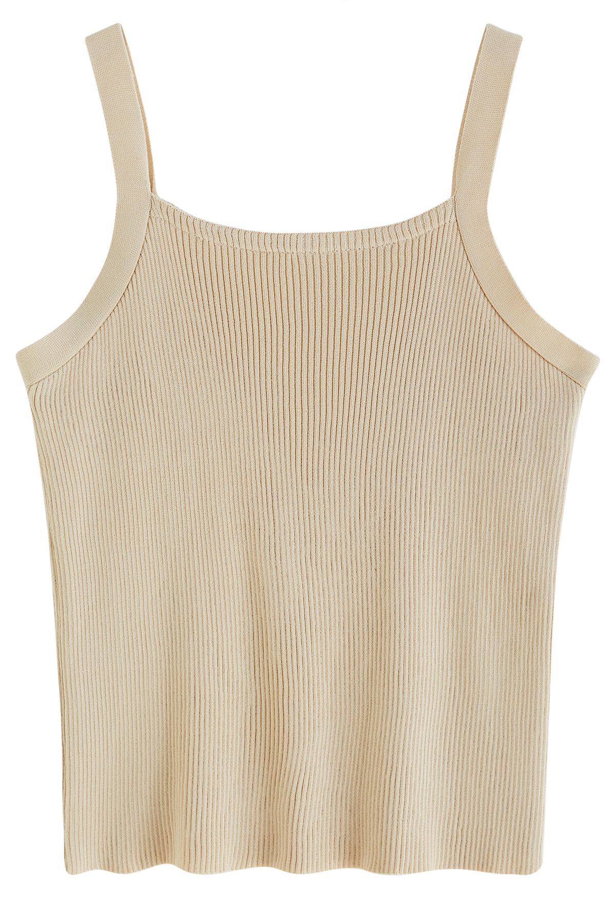 Stretchy Ribbed Knit Cami Top in Light Tan