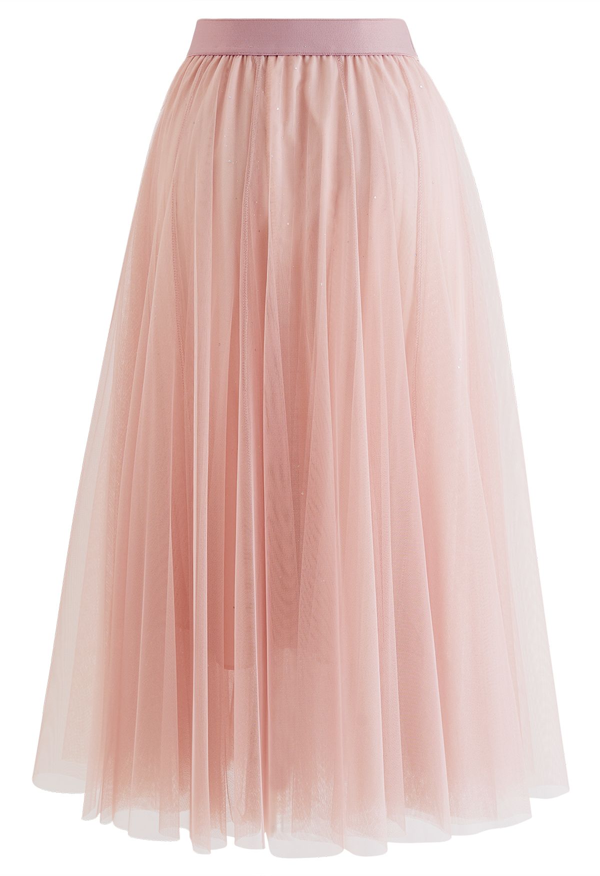 Venus Glitter Mesh Tulle Midi Skirt in Pink