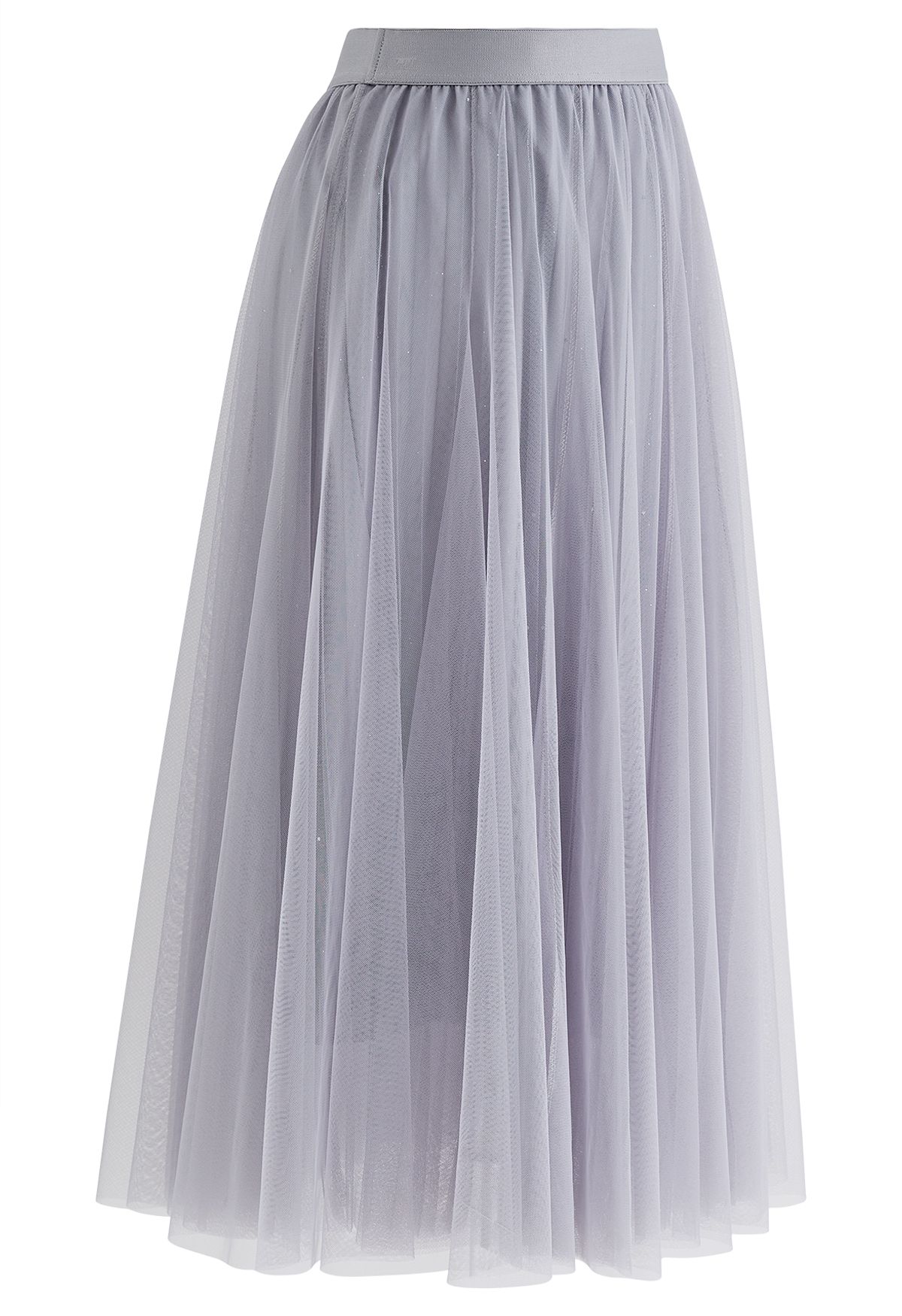 Venus Glitter Mesh Tulle Midi Skirt in Grey