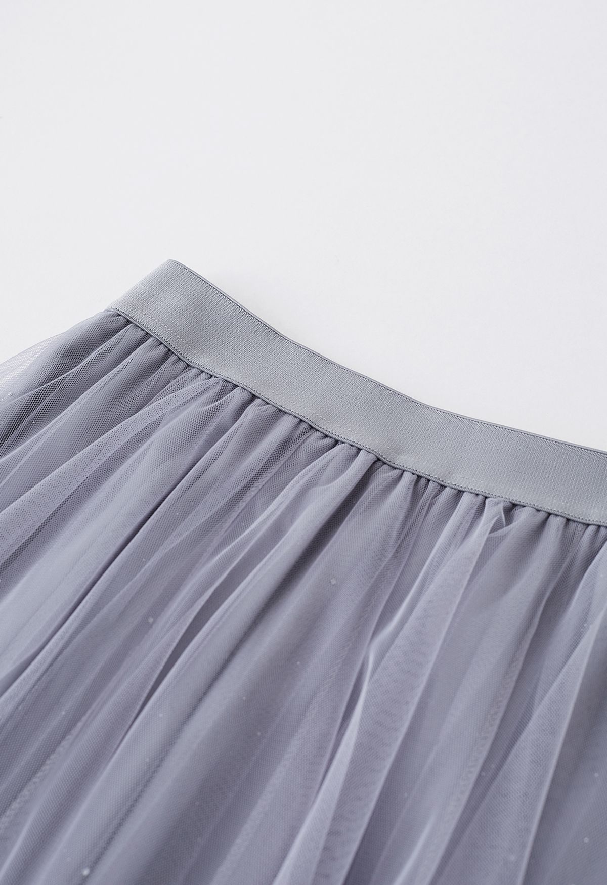 Venus Glitter Mesh Tulle Midi Skirt in Grey