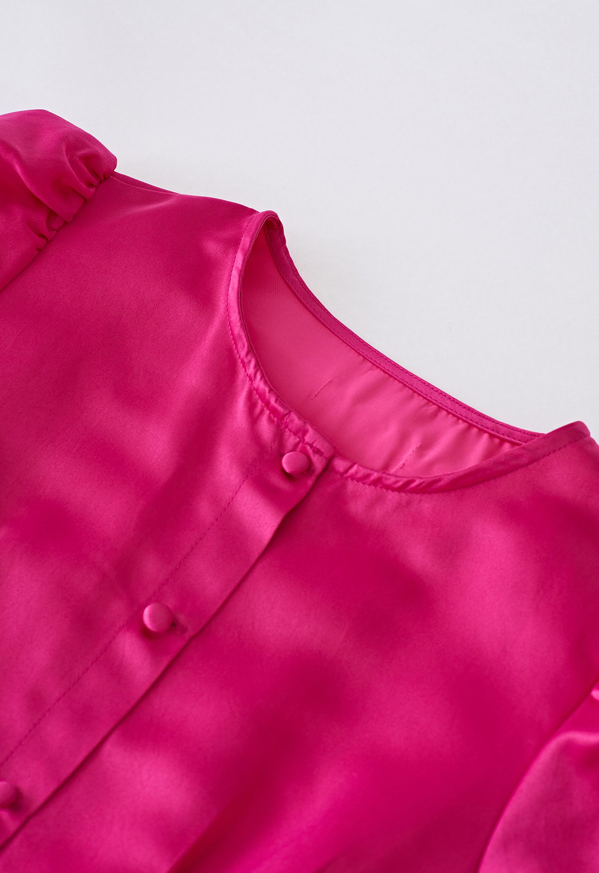 Glossy Satin Button Down Midi Dress in Hot Pink