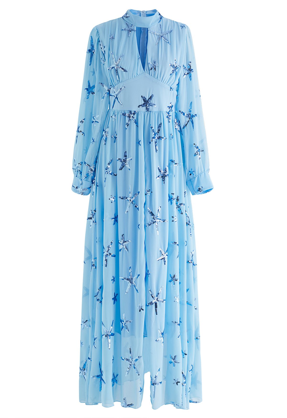 Stars Sequin-Embellished Front Slip Maxi Dress in Blue